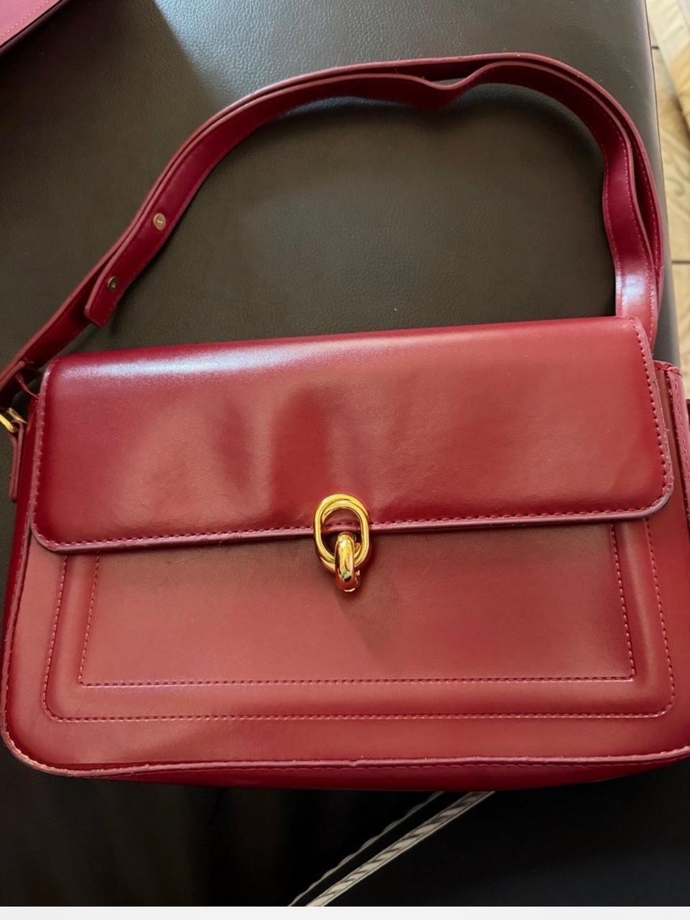 Women’s Red Leather Shoulder Bag with Gold Hardware